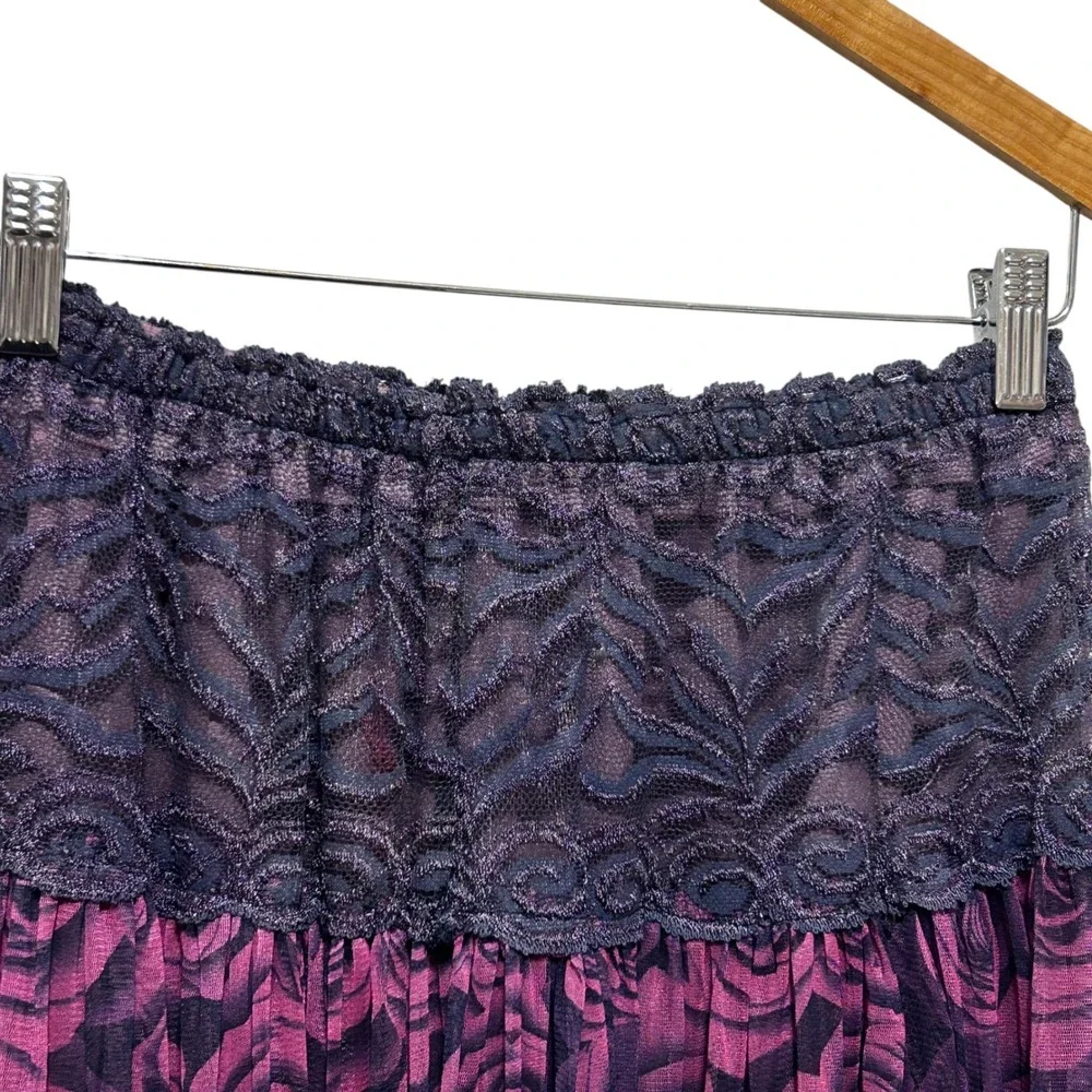 Y2K Womens Whimsygoth Skirt‎ Purple Black Floral Lace Waist Midi Fairygrunge